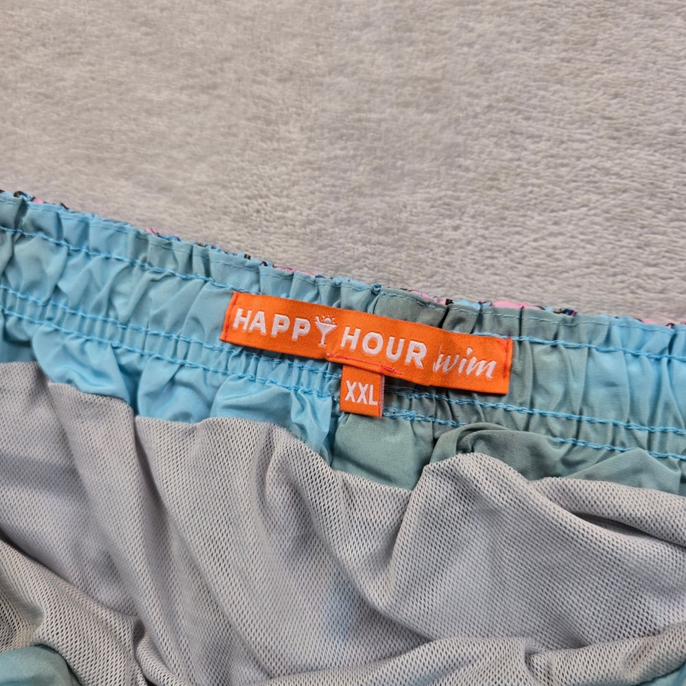 Happy Hour Swim Trunks Mens 2XL Blue Pink Flamingo Tropical Cypress NEW - Picture 6 of 7